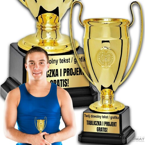 PUCHAR TROFEUM NAGRODA STATUETKA SOLIDNA 3D 14cm KOLOR ZŁOTY + GRAWER 1