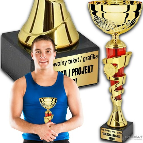 PUCHAR TROFEUM NAGRODA STATUETKA SOLIDNA 3D 26,5cm KOLOR ZŁOTY + GRAWER 1