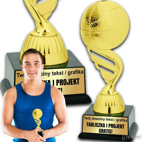 Puchar złoty trofeum nagroda statuetka koszykówka figurka 3d + GRAWER 19 cm 1