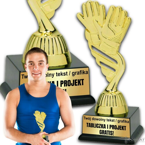 Puchar złoty trofeum nagroda statuetka rękawice figurka 3d + GRAWER 19 cm 1