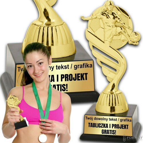 Puchar złoty trofeum nagroda statuetka piłka nożna figurka 3d + GRAWER 19 cm 1