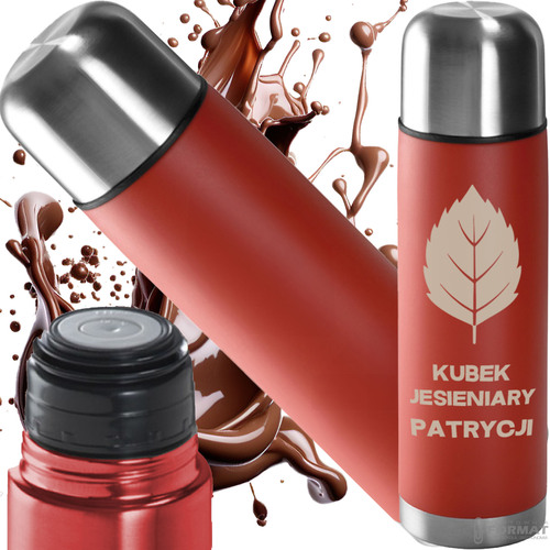 TERMOS STALOWY TURYSTYCZNY TERMICZNY 500ML CZERWONY NA KAWĘ HERBATĘ +GRAWER 1