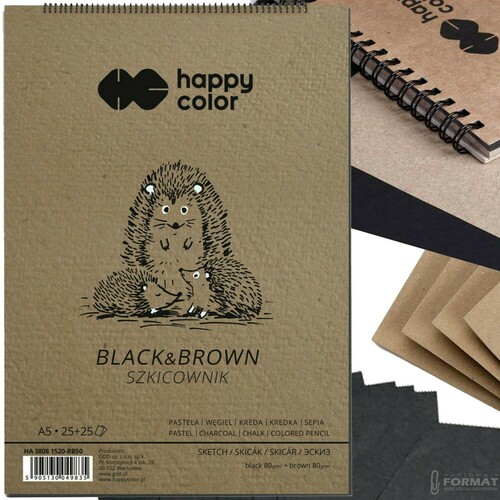 SZKICOWNIK NA SPIRALI HAPPY COLOR BLACK&BROWN A5 80g 50 KARTKOWY 1