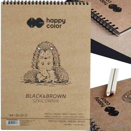 SZKICOWNIK NA SPIRALI HAPPY COLOR BLACK&BROWN A4 80g 50 KARTKOWY 1