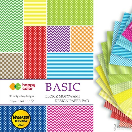 BLOK Z MOTYWAMI HAPPY COLOR BASIC A4 80g 15 KARTEK 30 MOTYWÓW 1