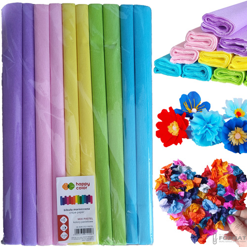 BIBUŁA MARSZCZONA HAPPY COLOR 10 SZTUK 5 KOLORÓW PASTELOWE MIX PASTEL 1