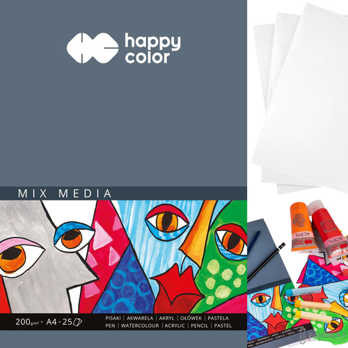 BLOK MIX MEDIA HAPPY COLOR ART BIAŁY A4 200g 25 KARTEK 1