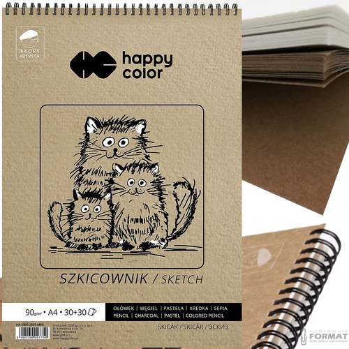 SZKICOWNIK NA SPIRALI HAPPY COLOR MŁODY ARTYSTA BIAŁY/OCHRA A4 90g 60 ARK. 1