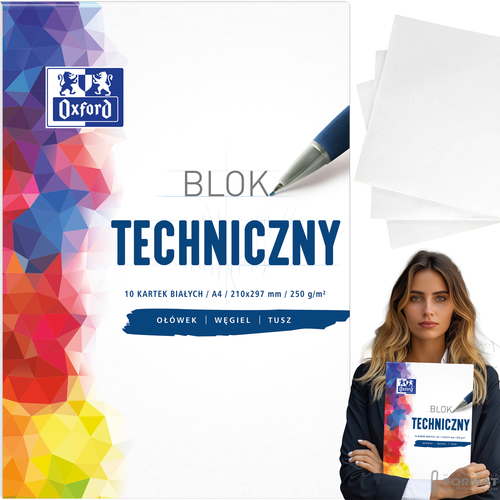 BLOK TECHNICZNY A4 OXFORD BIAŁY 250g 10 KARTEK DO SZKOŁY 1
