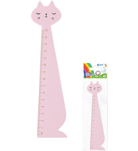 Linijka drewniana Fiorello 15 cm - różowy kot 1