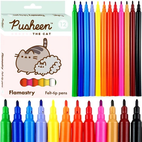 FLAMASTRY MAZAKI PISAKI PUSHEEN 12 KOLORÓW MAJEWSKI KOT DO SZKOŁY 1
