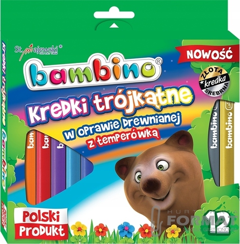 Kredki trójkątne grube BAMBINO drewno 12 kolorów 1
