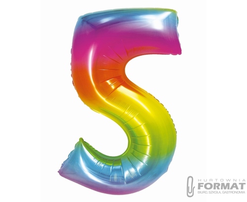 Balon foliowy Smart, Cyfra 5, tęczowa, 76 cm 1