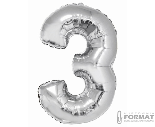 Balon foliowy Smart, Cyfra 3, srebrna, 76 cm 1