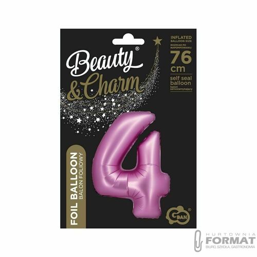 Balon foliowy Cyfra 4 satynowa różowa 76 cm 1