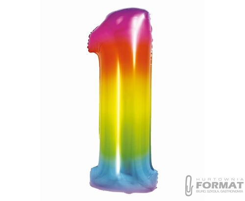 Balon foliowy Smart, Cyfra 1, tęczowa, 76 cm 1