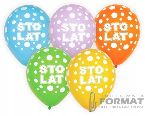 Balony na urodziny Sto Lat, kolorowe, 30 cm, 5 szt 1