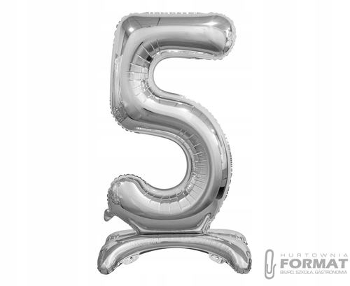 BALON FOLIOWY STOJĄCY CYFRA 5 SREBRNY-74CM 1