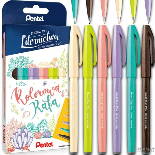 ZESTAW PISAKÓW DO KALIGRAFII PENTEL Z ELASTYCZNĄ KOŃCÓWKĄ 6SZT 1