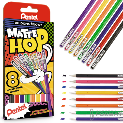 DŁUGOPISY ŻELOWE PENTEL MATTE HOP 8 KOLORÓW 1