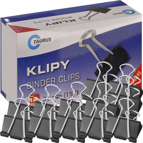 KLIPY KLIPSY BIUROWE METALOWE CZARNE TAURUS 32mm 12szt 1