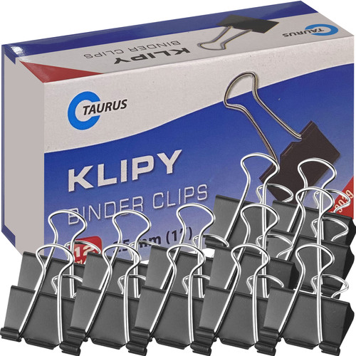 KLIPY KLIPSY BIUROWE METALOWE CZARNE TAURUS 25mm 12szt 1