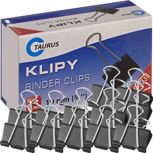 KLIPY KLIPSY BIUROWE METALOWE CZARNE TAURUS 19mm 12szt 1
