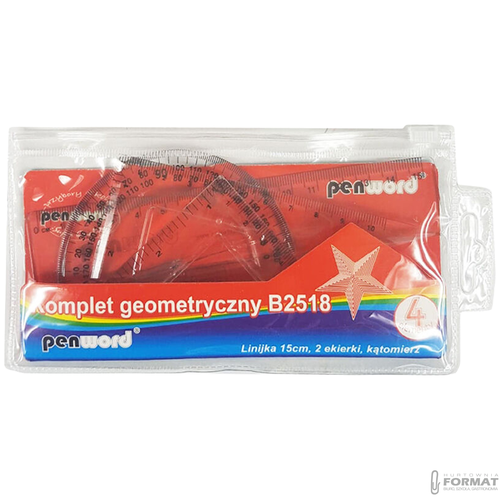 KOMPLET GEOMETRYCZNY W ETUI B2518 - LINIJKA 15cm, 2 EKIERKI, KĄTOMIERZ 1