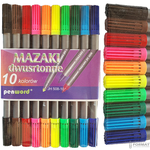MAZAKI FLAMASTRY DWUSTRONNE PENWORD ZESTAW 10 KOLORÓW 1