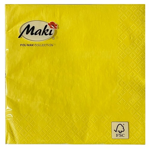 SERWETKI PAPIEROWE 33x33 CM 20szt TRZYWARSTWOWE PREMIUM ŻÓŁTE 1