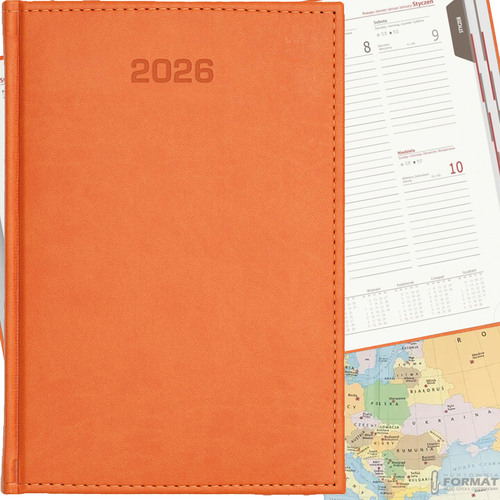 KALENDARZ TYGODNIOWY A5 TERMINARZ 2026 KSIĄŻKOWY NOTES PLANER POMARAŃCZOWY 1