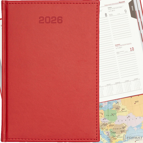 KALENDARZ TYGODNIOWY A5 TERMINARZ 2026 KSIĄŻKOWY NOTES PLANER CZERWONY 1