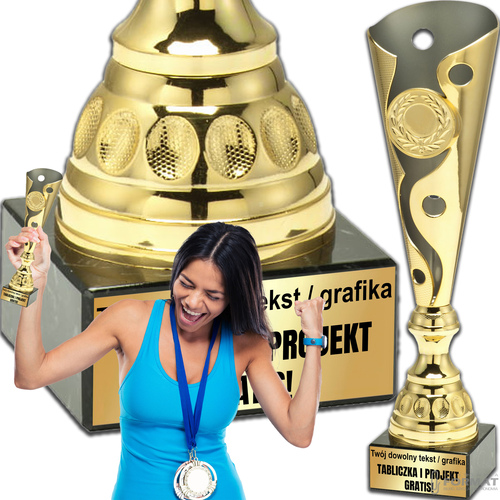 PUCHAR TROFEUM NAGRODA STATUETKA 1 MIEJSCE 40 cm KOLOR ZŁOTY + GRAWER 1