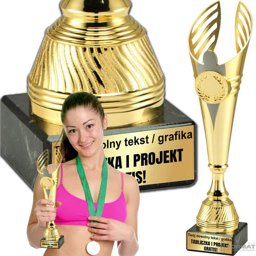 PUCHAR TROFEUM NAGRODA STATUETKA 3 MIEJSCE 35,5 cm KOLOR ZŁOTY + GRAWER 1