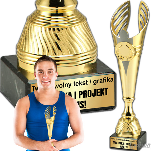 PUCHAR TROFEUM NAGRODA STATUETKA 2 MIEJSCE 37 cm KOLOR ZŁOTY + GRAWER 1