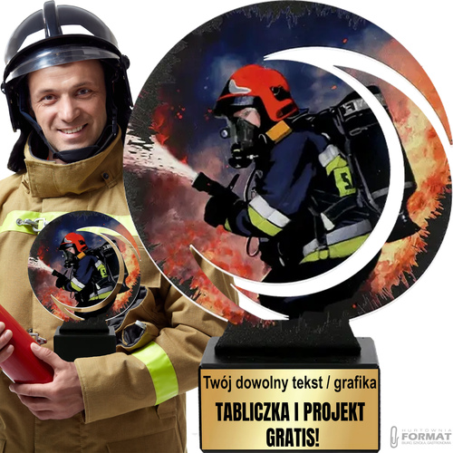 Puchar złoty trofeum nagroda statuetka dla strażaka 3d + GRAWER 22,5 cm 1
