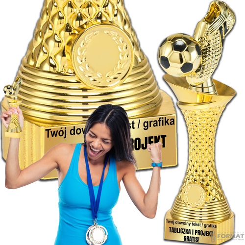 Puchar złoty trofeum nagroda statuetka piłka nożna 24 cm + GRAWER TABLICZKA 1