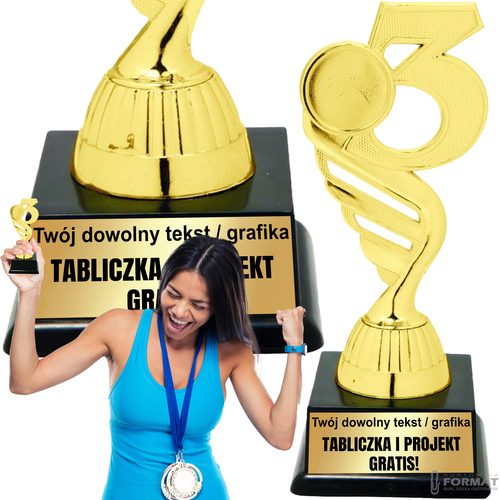 Puchar złoty trofeum nagroda statuetka trzecie miejsce 3d + GRAWER 16 cm 1