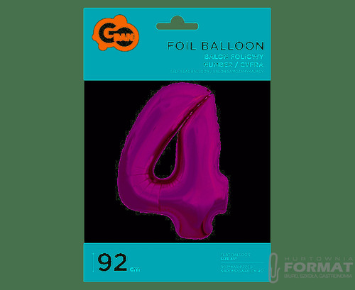 Balon foliowy "Cyfra 4" 92 cm - Różowy 1