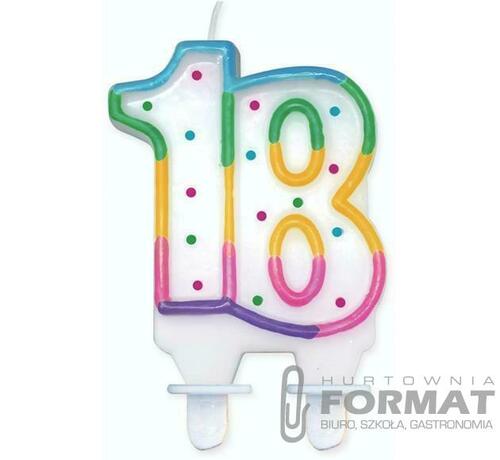 Świeczka cyferka z kropeczkami "18", 8 cm 1