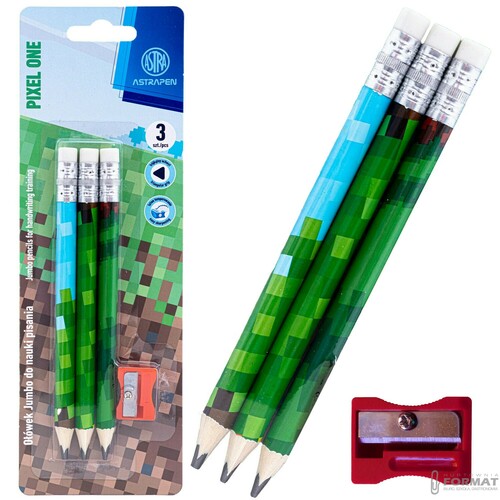 OŁÓWKI GRAFITOWE TRÓJKĄTNE HB JUMBO PIXEL ONE Z TEMPERÓWKĄ 3 SZTUKI ASTRA 1