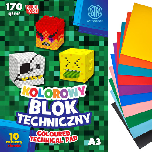 BLOK TECHNICZNY ASTRA A3 170g KOLOROWY 10 ARKUSZY 1