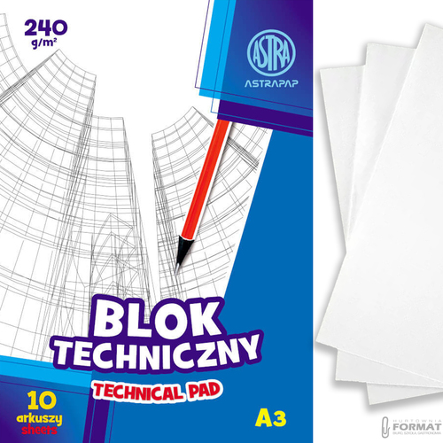 BLOK TECHNICZNY ASTRA A3 240g BIAŁY 20 ARKUSZY 1