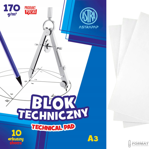 BLOK TECHNICZNY ASTRA A3 BIAŁY 170G 10 ARKUSZY 1