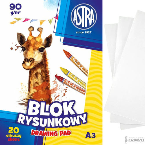 BLOK SZKOLNY RYSUNKOWY FORMAT A3 20 BIAŁYCH KARTEK 90g/m2 1