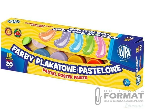Farby plakatowe, pastelowe Astra 12 kolorów 20 ml 1