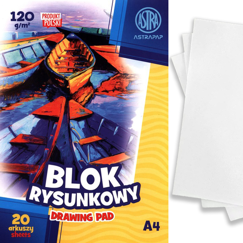BLOK RYSUNKOWY ASTRA A4 120g BIAŁY 20 KARTEK DO SZKOŁY 1