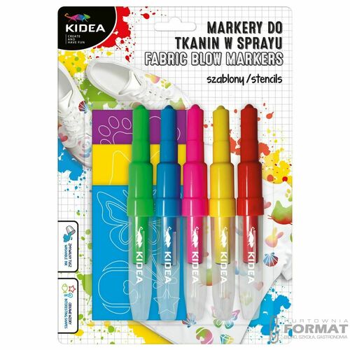 Markery do tkanin 5 kolorów w sprayu z szablonami 1