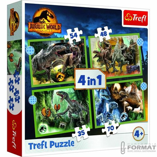 Puzzle 4w1 Groźne dinozaury / Uniwersal Jurassic W 1