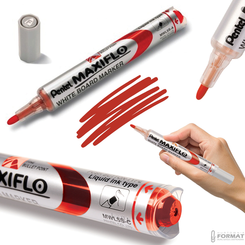 MARKER SUCHOŚCIERALNY PENTEL MAXIFLO CZERWONY MWL5S-B DO BIAŁYCH TABLIC 1